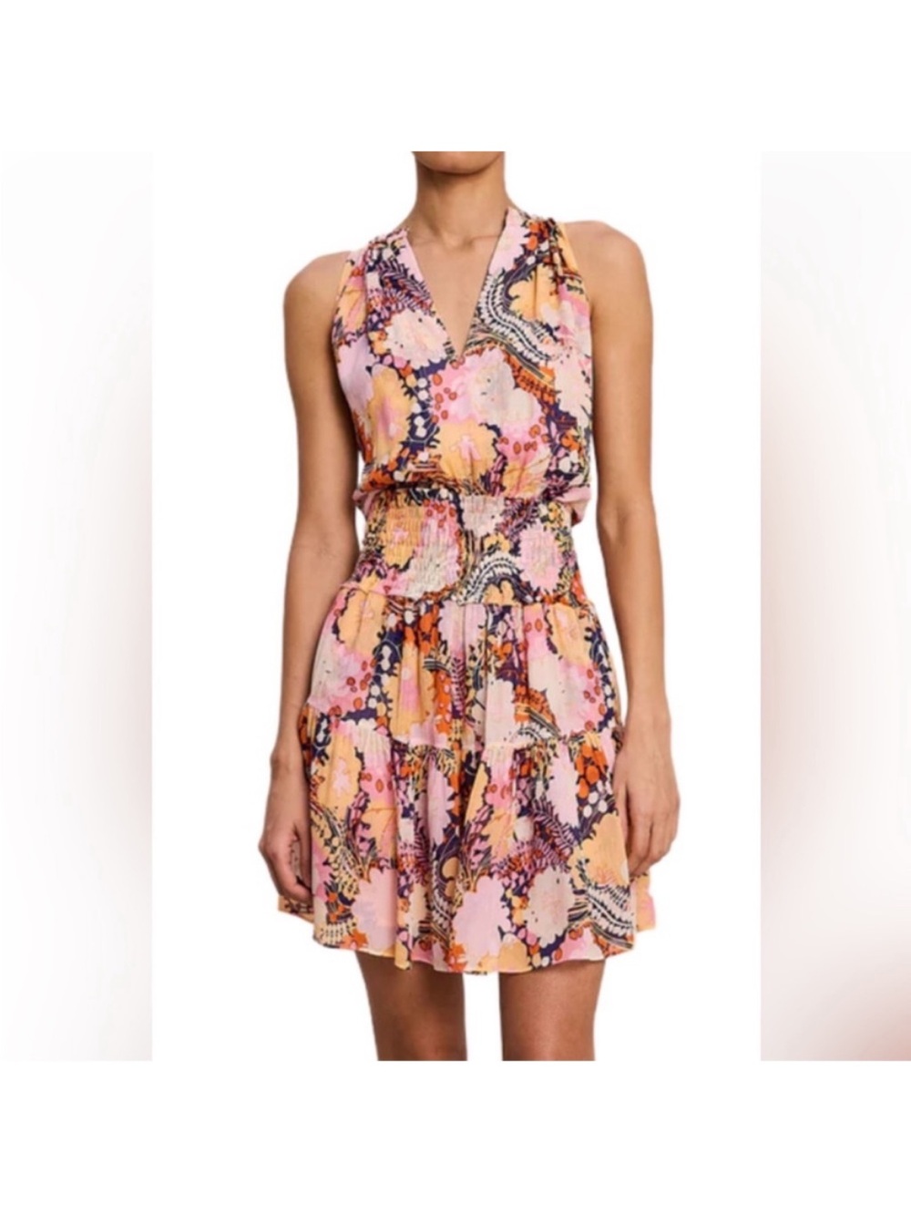 A.L.C. Pink and Orange Floral Mini Dress COURTNEY SILK size 12 MIDNIGHT/ROSE.